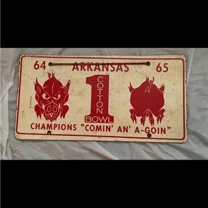 Vintage 1964 Cotton Bowl Arkansas Champions License Plate Sign